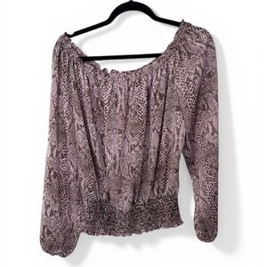 Michael Kors Mauve Snake-Print Off-Shoulder Blouse